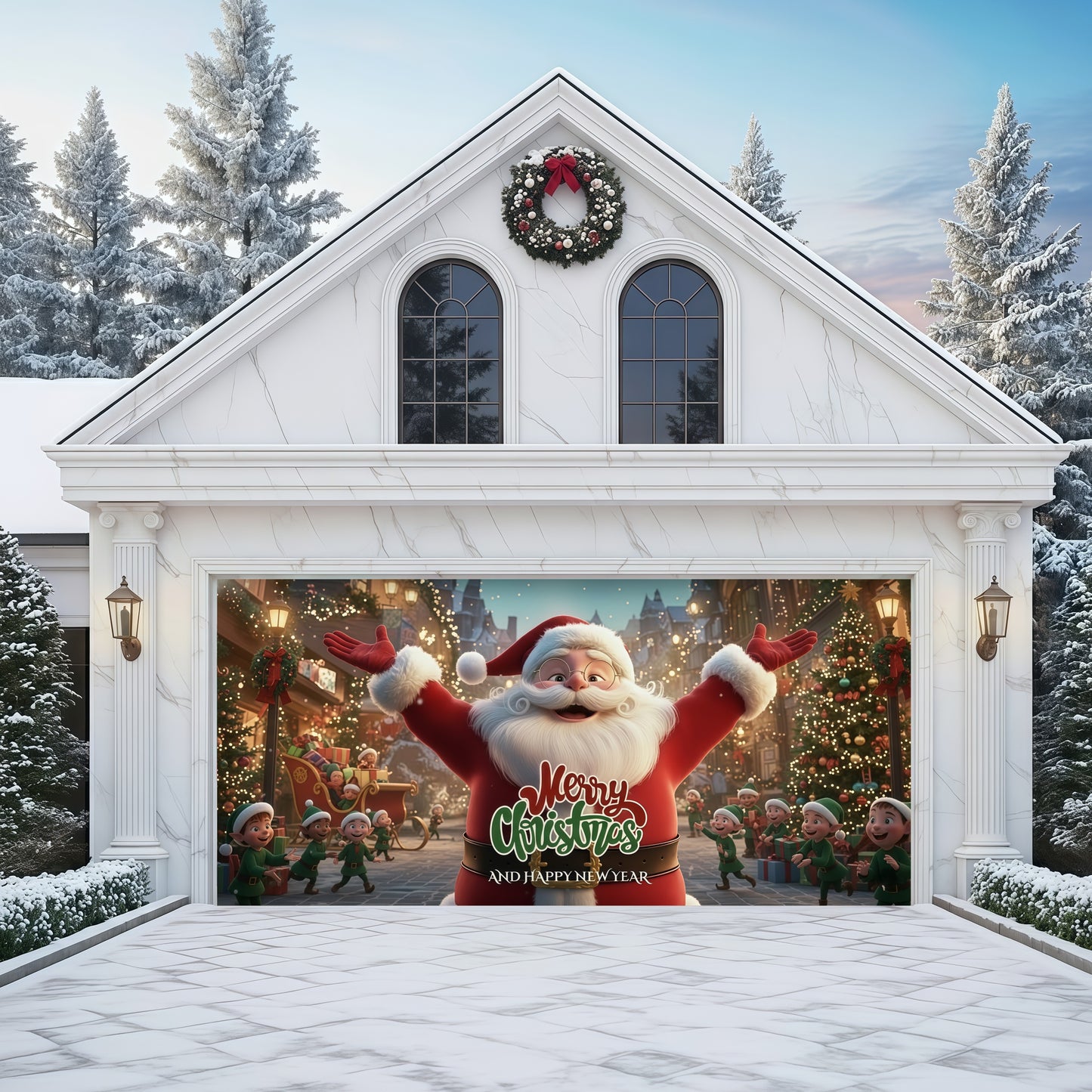 Santa And Elves | Christmas Garage Door Cover