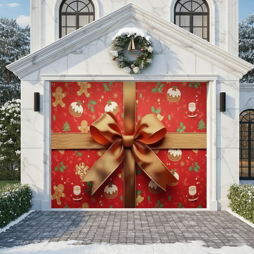 The Golden Bow | Christmas Garage Door Cover